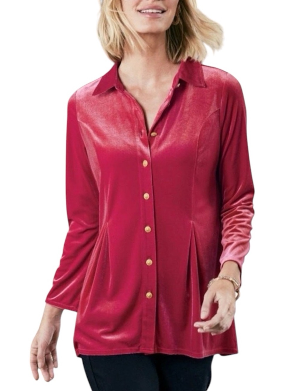Soft Surroundings Women’s Enchanted Velvet Sangria Red Button Blouse sz XL